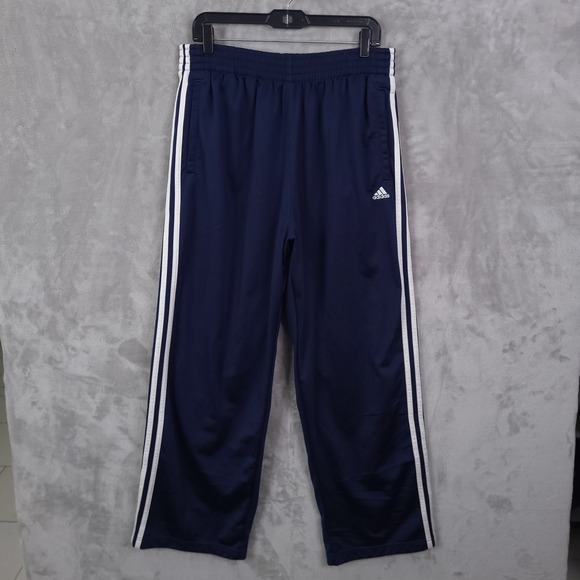 adidas Other - Vintage Adidas Track Pants Navy Blue Sz L Snap Button Sides Stripes Athletic Y2K